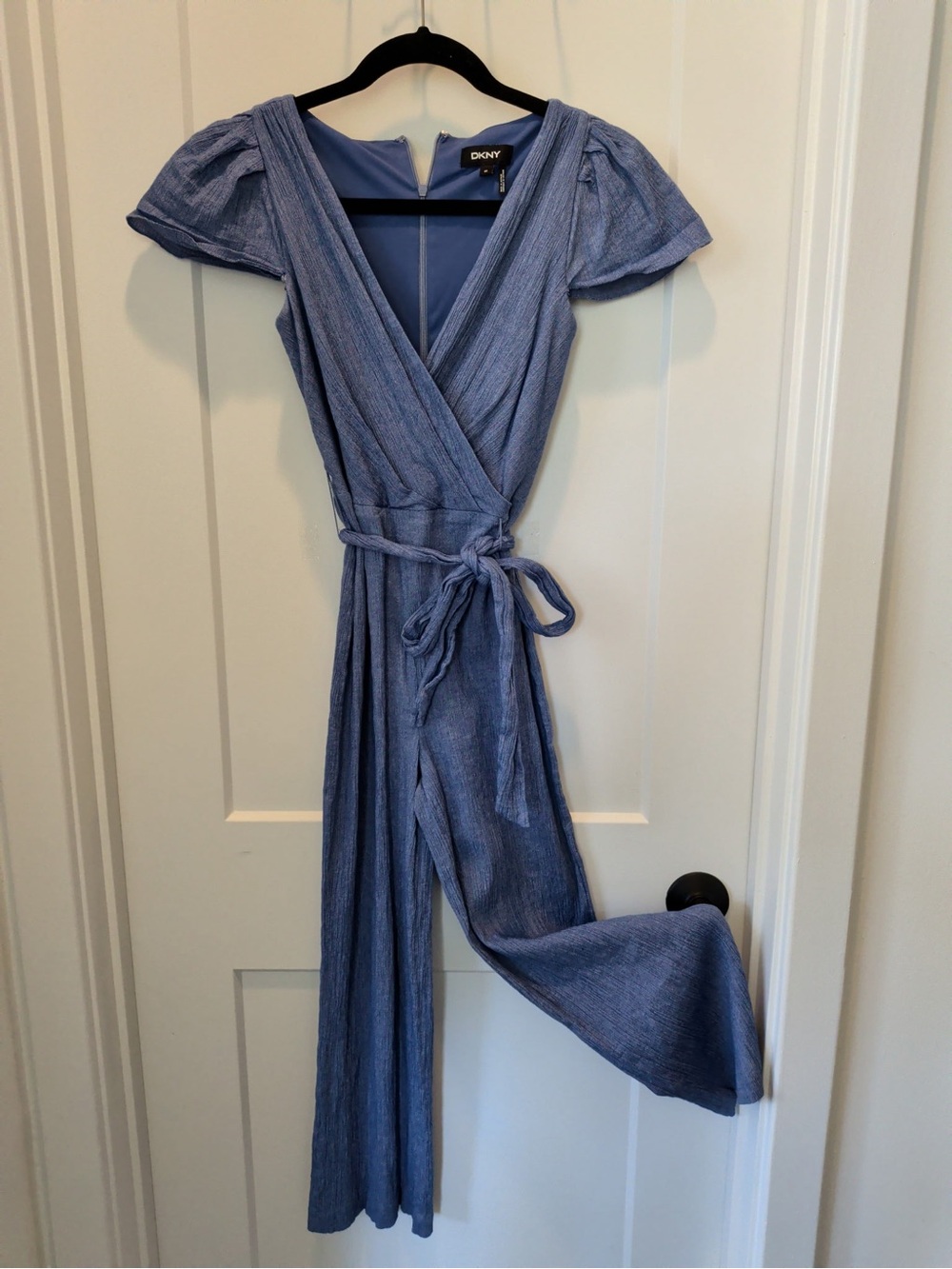 DKNY Light Periwinkle Blue Wrap-Front Jumpsuit